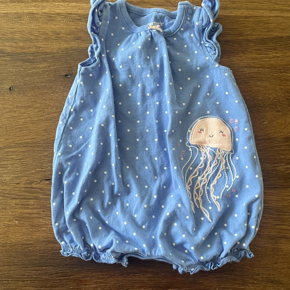 Carter's Blue Romper with White Polka Dots